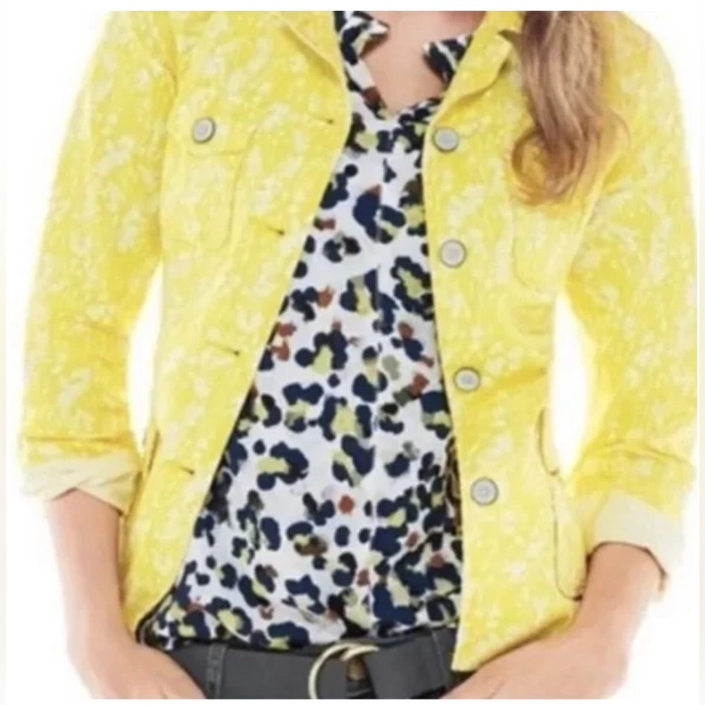 CAbi Field Jacket Yellow & White Daisy Print bright vacation casual Small